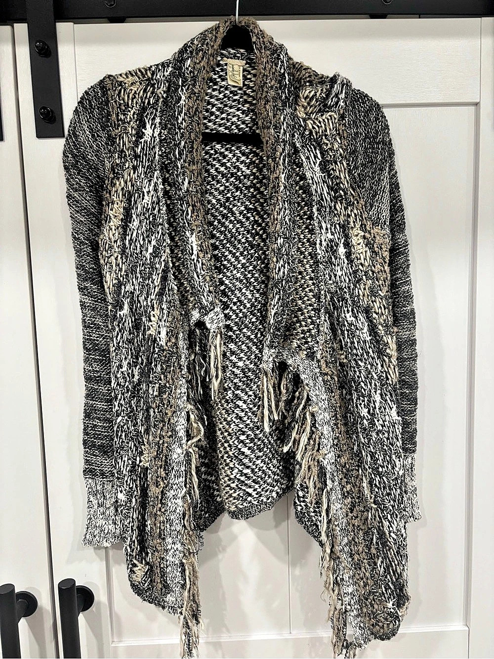Gimmicks Fringe Open Front Cardigan in Black & Brown Size Large